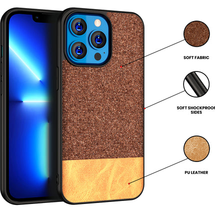 Kapa Soft Fabric & Leather Hybrid Protective Back Case Cover for Apple iPhone 14 Mini (Brown)