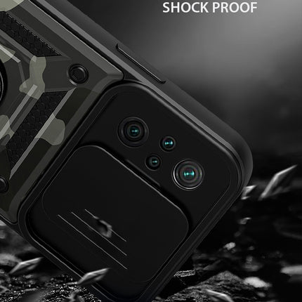 Tank Back Cover for Redmi Note 10 Pro / Note 10 Pro Max , Inbuilt Ring + Slider [Military Grade Protection] Shockproof Lens Protection Case (Black)