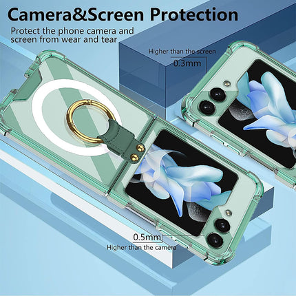 Kapa Clear Airbag Ring Back Case for Samsung Galaxy Flip5 / Z Flip 5 ,Transparent Shockproof Slim Hard Protective Cover (Green)