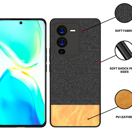 Kapa Soft Fabric & Leather Hybrid Protective Case Cover for Vivo V25 PRO (5G) (Black,Brown) - Mobizang