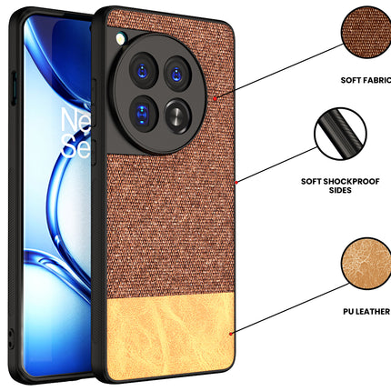 Kapa Soft Fabric & Leather Hybrid Protective Back Cover for OnePlus 12 | Shockproof Slim Hard Anti Slip Back Case (Brown) - Mobizang