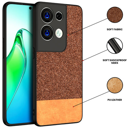 Kapa Soft Fabric & Leather Hybrid Protective Back Case Cover for Oppo Reno 8 PRO (5G) (Brown)