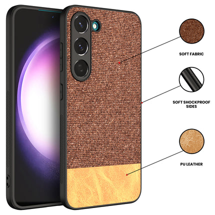 Kapa Soft Fabric & Leather Hybrid for Samsung Galaxy S23 Plus Back Cover | Shockproof Hybrid Slim Hard Anti Slip Back Case (Brown)