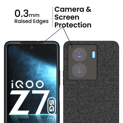 Kapa Soft Full Fabric Protective Back Case Cover for IQOO Z7 / Z7S (5G) | Shockproof Slim Hard Anti Slip Back Case (Black) - Mobizang