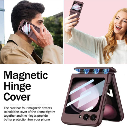Kapa Ultra Thin Back Cover for Galaxy Z Flip5 / Z Flip 5 | Magnetic Hinge Protection and Inbuilt Glass Window Protection (Wine Red)