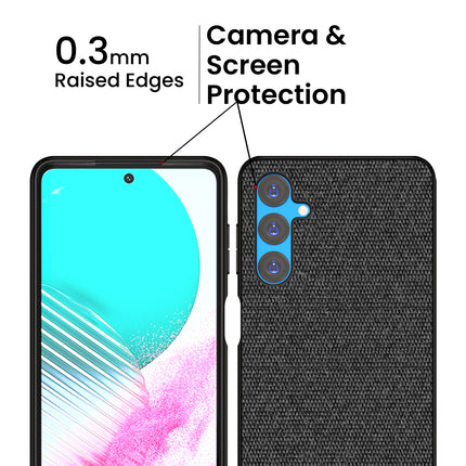 KAPA Soft Fabric & Leather Hybrid Protective Back Cover for Samsung Galaxy F54 | Shockproof Slim Hard Anti Slip Back Case (Black , Brown)