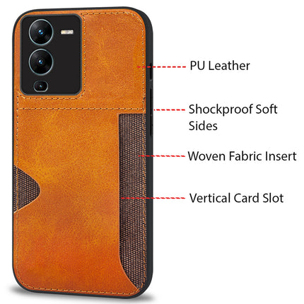 Kapa Razor Wallet Back Case for VIVO V25 PRO (5G) | Slim PU Leather & Fabric Cover with Inbuilt Card Pocket (Brown)