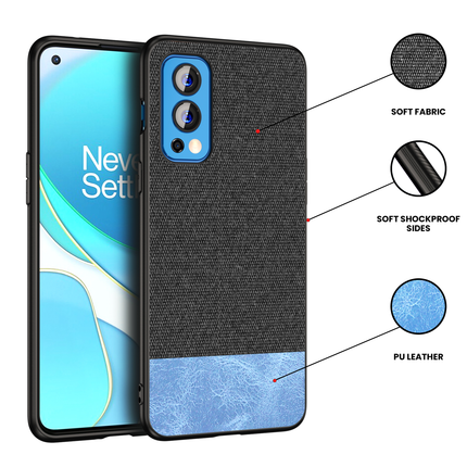 Soft Fabric & Leather Hybrid Protective Case Cover for OnePlus Nord 2 (5G) / One Plus Nord 2 (5G) (Black,Blue)