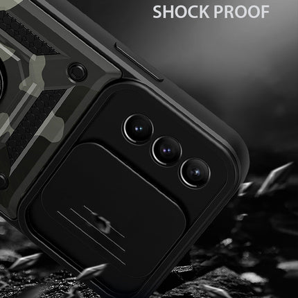 Kapa Tank Back Cover for Samsung Galaxy S23 Plus , Inbuilt Ring + Slider Shockproof Lens Protection Case (Black) - Mobizang