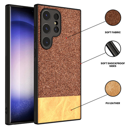 Kapa Soft Fabric & Leather Hybrid Protective Back Cover for Samsung Galaxy S24 ULTRA | Shockproof Slim Hard Anti Slip Back Case (Brown)