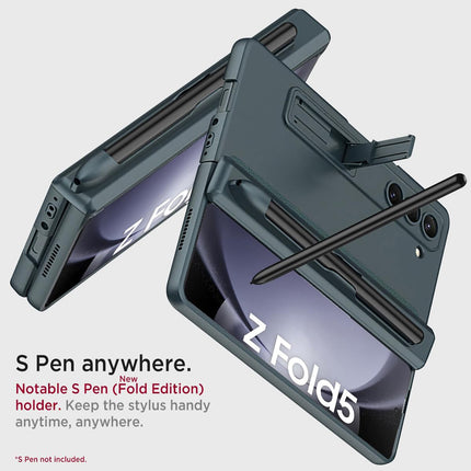 Kapa Magnetic Hinge Case for Samsung Galaxy Z Fold 5 | Inbuilt S-Pen Holder Stand Hybrid Back Cover (Greygreen)