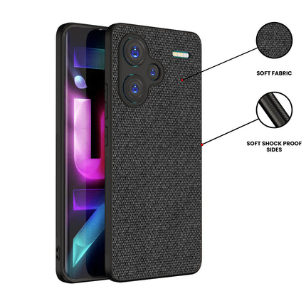 Kapa Soft Full Fabric Protective Back Case Cover for Redmi Note 13 PRO PLUS | Shockproof Slim Hard Anti Slip Back Case (Black) - Mobizang