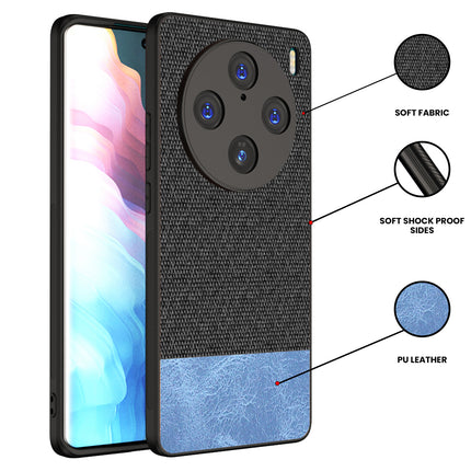 Kapa Soft Fabric & Leather Hybrid Protective Back Cover for Vivo X100 Pro | Shockproof Slim Hard Anti Slip Back Case (Black , Blue)