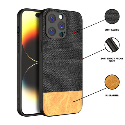 Kapa Soft Fabric & Leather Hybrid Protective Back Cover for Apple iPhone 15 Pro Max | Shockproof Slim Hard Anti Slip Back Case (Black::Brown)
