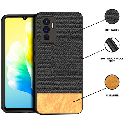 Soft Fabric & Leather Hybrid Protective Case Cover for Vivo V23E (Black ,Brown)