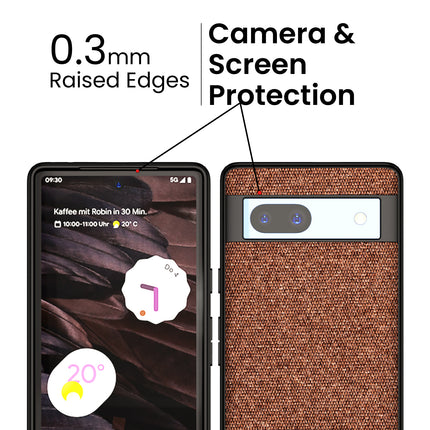 Kapa Soft Fabric & Leather Hybrid Protective Case Cover for Google Pixel 7A | Shockproof Slim Hard Anti Slip Back Case (Brown) - Mobizang