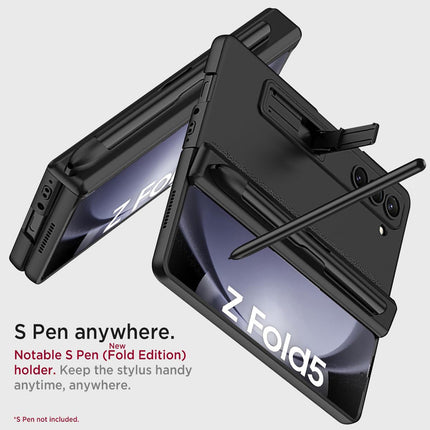 Kapa Magnetic Hinge Case for Samsung Galaxy Z Fold 5 | Inbuilt S-Pen Holder Stand Hybrid Back Cover (Black) - Mobizang