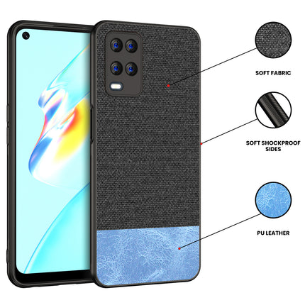 Soft Fabric & Leather Hybrid for Oppo A54 (4G) Back Cover, Shockproof Protection Slim Hard Back Case (Black, Blue)