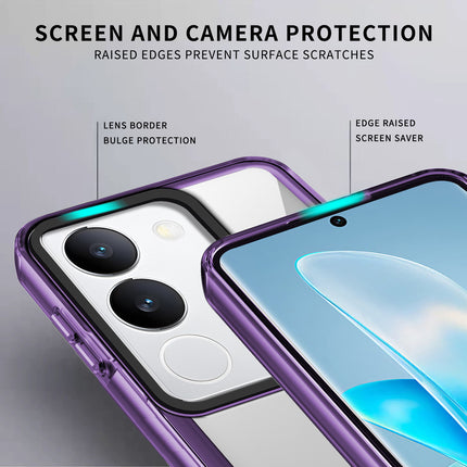 Kapa Warrior Acrylic Clear Back Cover For Vivo V29 (5G) / Vivo V29 Pro (5G) | Slim Shockproof [Military Grade Protection] Hybrid Bumper Case (Purple Sides)