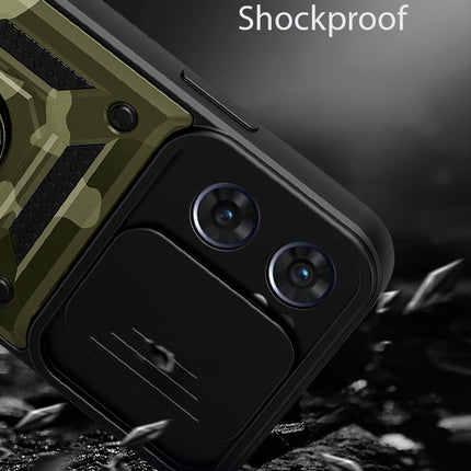 Kapa Tank Back Cover for Oppo Reno 7 (5G), Inbuilt Ring + Slider Shockproof Lens Case (Green)