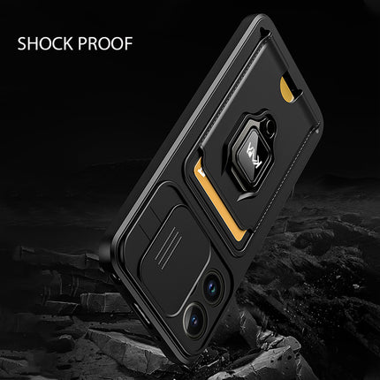 Bisen Back Cover for Apple iPhone 12 PRO MAX ,Inbuilt Camera Slider,Ring Stand and Card Pocket Shockproof Slim Bumper Back Case (Black)