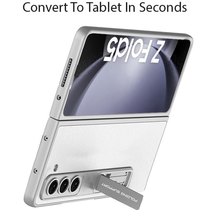 Kapa Leather Case for Samsung Galaxy Z Fold 5 | Inbuilt Stand Hybrid Back Cover (Silver)