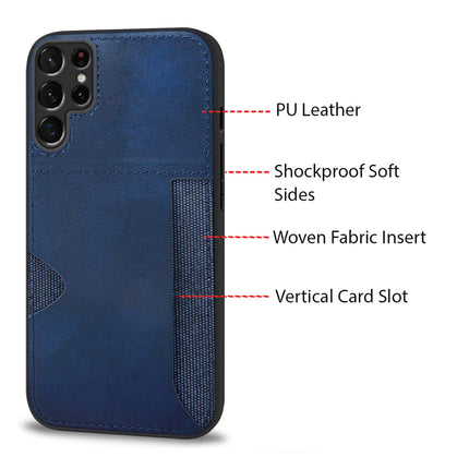 Kapa Razor Wallet Back Case for Samsung Galaxy S23 Ultra | Slim PU Leather & Fabric Cover with Inbuilt Card Pocket (Blue)