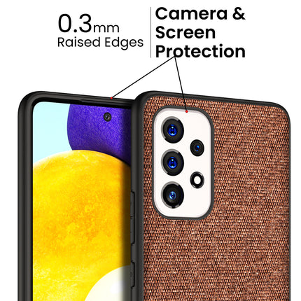 Soft Fabric & Leather Hybrid for Samsung Galaxy A73 Back Cover, Shockproof Protection Slim Hard Back Case (Brown)