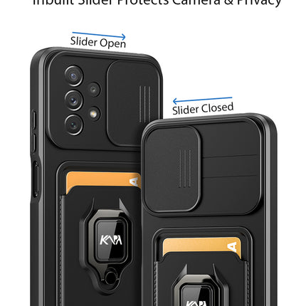 Bisen Back Cover for Samsung Galaxy A73 (5G) , Inbuilt Camera Slider ,Ring Stand and Card Pocket Shockproof Slim Bumper Back Case (Black)