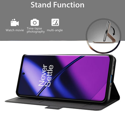 Kapa Noble Slim Magnetic Leather Flip Cover for OnePlus 11 | Card Holder Stand Leather Flip Wallet Case (Black)