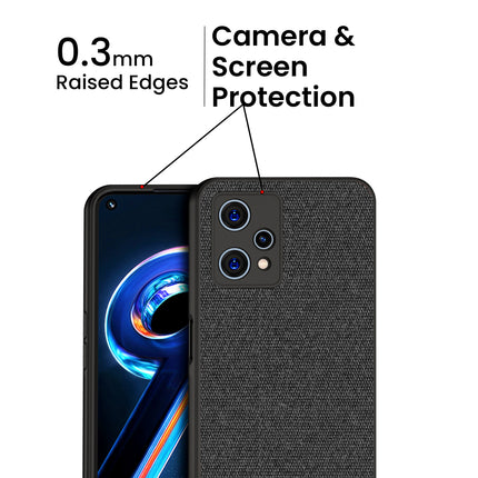 Soft Fabric & Leather Hybrid Protective Case Cover for Realme 9 Pro Plus (Black ,Blue)