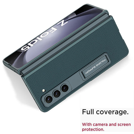 Kapa Leather Case for Samsung Galaxy Z Fold 5 | Inbuilt Stand Hybrid Back Cover (Graygreen)