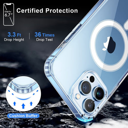 Mag Back Cover for iPhone 13 Pro Max (6.7 inch) , Clear Magnetic Case Compatible with Magsafe , Slim Shockproof  Hard Back Cover Soft Edges