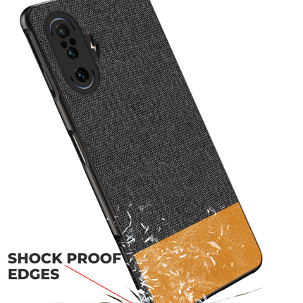 Soft Fabric & Leather Hybrid Protective Case Cover for Poco F3 GT (Black,Brown)
