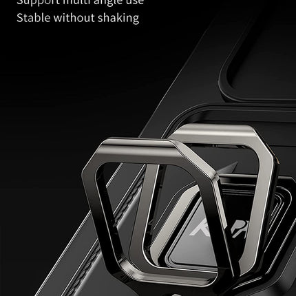 Bisen Back Cover for Samsung Galaxy A73 (5G) , Inbuilt Camera Slider ,Ring Stand and Card Pocket Shockproof Slim Bumper Back Case (Black)
