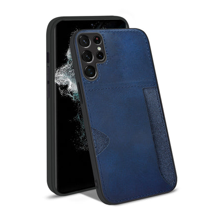 Kapa Razor Wallet Back Case for Samsung Galaxy S23 Ultra | Slim PU Leather & Fabric Cover with Inbuilt Card Pocket (Blue)