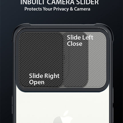 Slider Back Cover for Apple iPhone 13 Pro Max , [Military Grade Protection] Shockproof Slim Clear Camera Shield Bumper Back Case (Black)