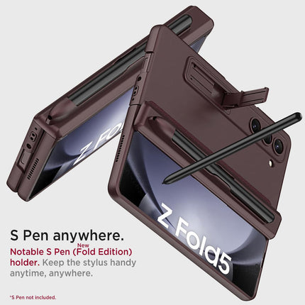 Kapa Magnetic Hinge Case for Samsung Galaxy Z Fold 5 | Inbuilt S-Pen Holder Stand Hybrid Back Cover (Wine Red)