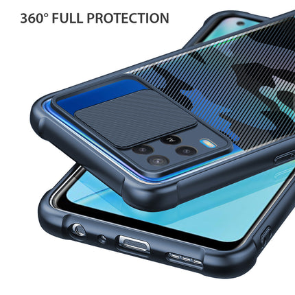 Camo Slider Back Cover for Oppo A54 , [Military Grade Protection] Shockproof Slim Clear Camera Shield Bumper Back Case (Blue)