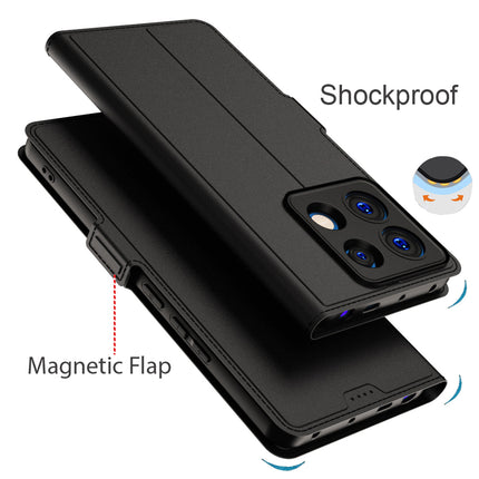 Kapa Noble Slim Magnetic Leather Flip Case Cover for Poco X6 PRO / Redmi Note 13 PRO | Card Holder Stand Leather Flip Wallet Case (Black)