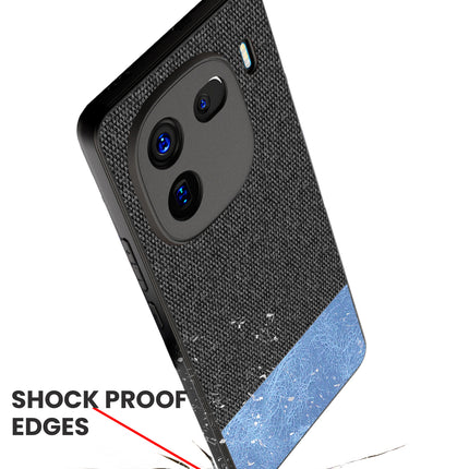 Kapa Soft Fabric & Leather Hybrid Protective Back Cover for Iqoo 12 (5G) | Shockproof Slim Hard Anti Slip Back Case (Black , Blue) - Mobizang