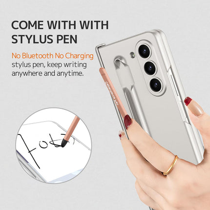 Kapa Contrast Magnetic Hinge Case for Samsung Galaxy Z Fold 5 | Inbuilt S-Pen Holder Stand Hybrid Back Cover (Cream with Orange Pen) - Mobizang