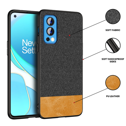 Soft Fabric & Leather Hybrid Protective Case Cover for OnePlus Nord 2 (5G) / One Plus Nord 2 (5G) (Black,Brown) - Mobizang