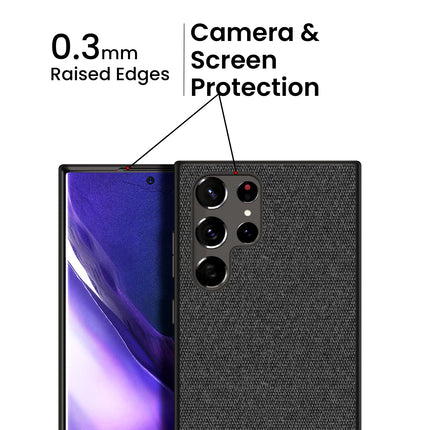 Soft Fabric & Leather Hybrid Protective Case Cover for Samsung Galaxy S22 ULTRA (Black,Brown)