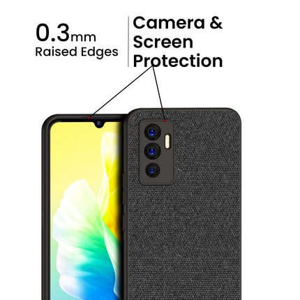 Soft Fabric & Leather Hybrid Protective Case Cover for Vivo V23E (Black ,Blue) - Mobizang