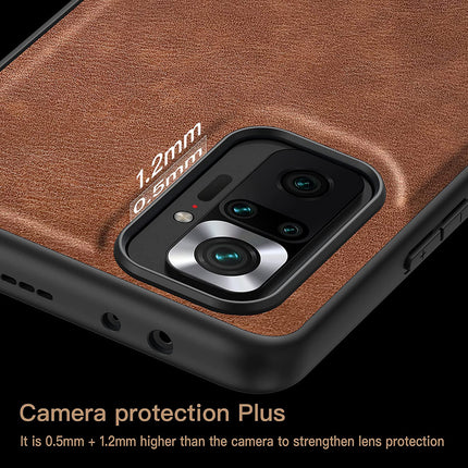 Tux Back Case for Xiaomi Redmi Note 10 Pro /  Note 10 Pro Max , Slim Leather Case with Soft Edge Shockproof Back Cover (Brown) - Mobizang