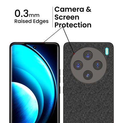 Kapa Soft Fabric & Leather Hybrid Protective Back Cover for Vivo X100 | Shockproof Slim Hard Anti Slip Back Case (Black , Blue)