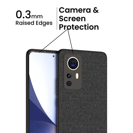 Soft Fabric & Leather Hybrid Protective Back Case Cover for Xiaomi 12 PRO (5G) (Black , Blue)