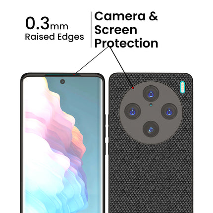 Kapa Soft Fabric & Leather Hybrid Protective Back Cover for Vivo X100 Pro | Shockproof Slim Hard Anti Slip Back Case (Black , Blue)