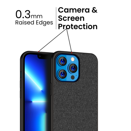 Soft fabric & Leather Hybrid Protective Case Cover for Apple iphone 13 Pro Max (Black,Blue)